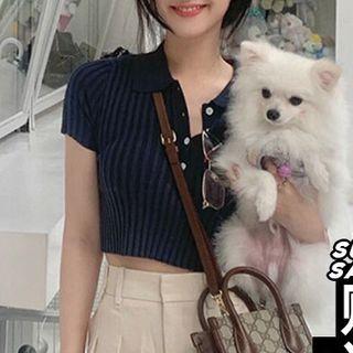 Knit Cropped Polo Shirt / Loose Fit Pants