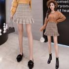 Pleated Hem Plaid A-line Woolen Skirt