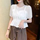 Short Sleeve Mock Two Piece Peplum Blouse