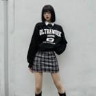 Lettering Sweatshirt / Plaid A-line Mini Skirt