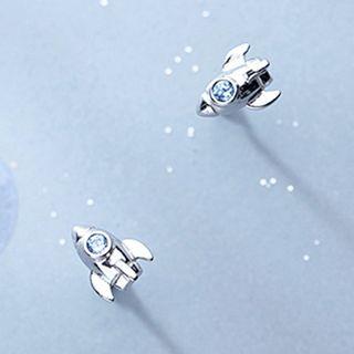 925 Sterling Silver Rhinestone Rocket Earring 1 Pair - S925 Sterling Silver - One Size