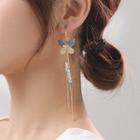 Rhinestone Butterfly Drop Earring Qr-267 - 1 Pr - Blue Rhinestone - Gold - One Size