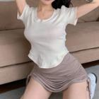 Short-sleeve T-shirt / Drawstring Mini Pencil Skirt
