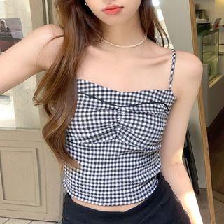 Ruched Plaid Camisole Top