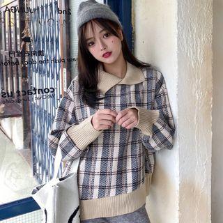 Paneled Plaid Sweatshirt