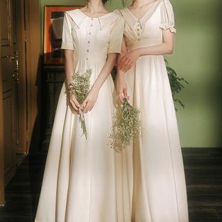 Short-sleeve A-line Bridesmaid Dress