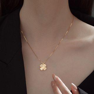 Clover Faux Cat Eye Stone Pendant Sterling Silver Necklace