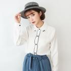 Contrast Trim Shirt With Bow Pins Off-white - One Size