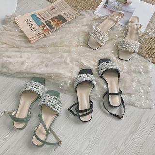 Faux Pearl Square Toe Sandals