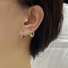 Geometric Hoop Earring 1 Pc - Hoop Earring - Black Line - Silver - One Size