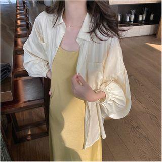 Long-sleeve Button-down Satin Blouse