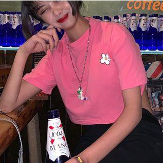 Short-sleeve Flower Printed Cropped T-shirt As Shown In Figure - One Size