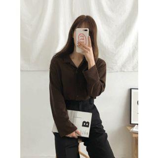 Open-placket Button-front Knit Top