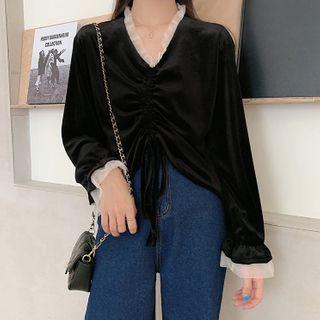 Velvet Frill Trim Blouse