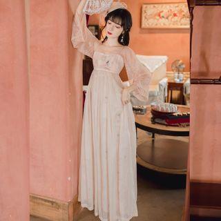 Printed Flared-sleeve Maxi Hanfu Dress