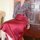 Floral 3/4-sleeve Blouse / Mermaid Midi Skirt