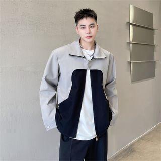 Two Tone Turtleneck Zip-up Jacket