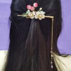Retro Flower Faux Pearl Hair Stick 1 Pc - K62 - One Size
