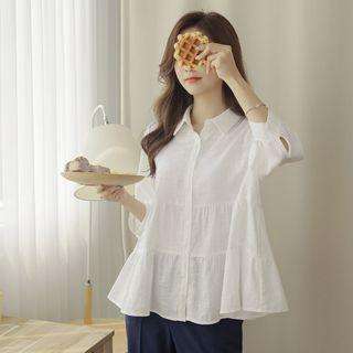 Linen-blend Tiered Blouse