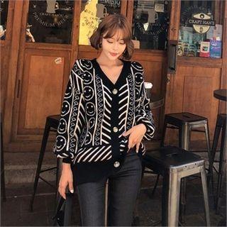 Drop-shoulder Patterned Cardigan