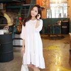 Elbow-sleeve Ruffle-hem A-line Dress
