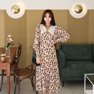 Lace-collar Floral Print Dress