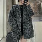 Leopard Print Single-breasted Furry Jacket Gray - One Size