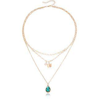 Rhinestone Butterfly Pendant Alloy Necklace Gold - One Size
