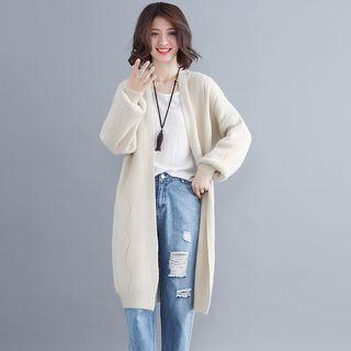 Long Balloon-sleeve Open-front Knit Coat