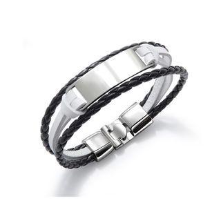 Fashion Simple 316l Stainless Steel Geometric Black And White Leather Bracelet Silver - One Size
