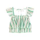 Ruffle Sleeve Striped Cropped Blouse Stripe - Green - One Size
