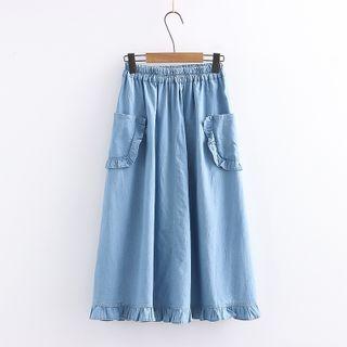 Elastic Waist Frilled Denim Skirt