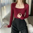 Long-sleeve Square-neck Slim-fit Knit Top