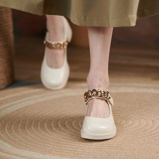Block Heel Metal Accent Mary Jane Pumps