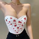 Lace Panel Rose Print Tube Top