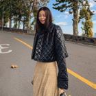 Quilted Faux-leather Cropped Jacket Black - One Size