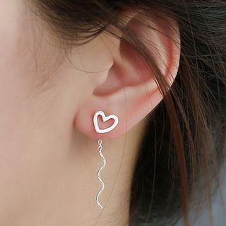 925 Sterling Silver Hollow Heart Stud Earring / Drop Earring