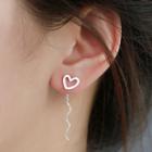 925 Sterling Silver Hollow Heart Stud Earring / Drop Earring