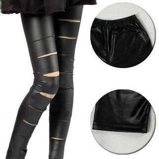 Ripped Faux-leather Leggings