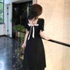 Tie-back Plain Short-sleeve Midi Dress