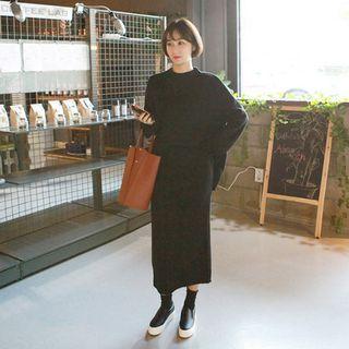 Plus Size Set: Crew-neck Sweater + Midi Skirt