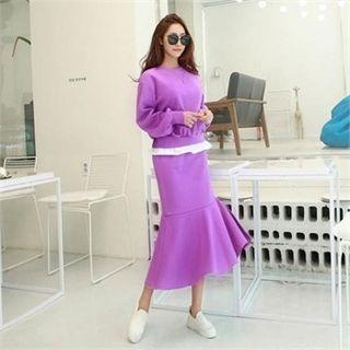 Set: Layered-hem Sweatshirt + Midi Mermaid Skirt