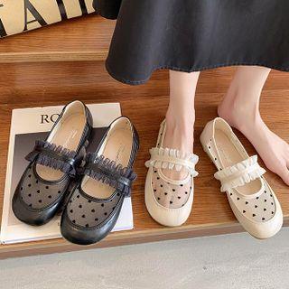 Heart Mesh Frill Trim Mary Jane Flats