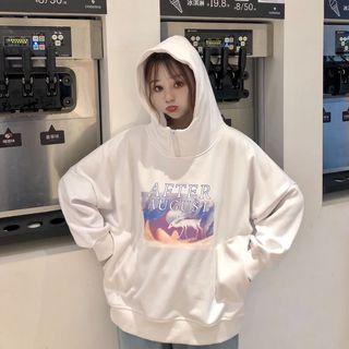 Printed Lettering Hoodie White - One Size
