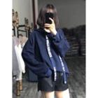 Dolman-sleeve Long-sleeved Drawstring Lettering Loose-fit Sheath Hooded Long Sweatshirt