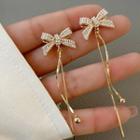 Bow Faux Pearl Alloy Fringed Earring 1 Pair - Gold & White - One Size
