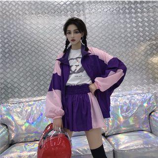 Set: Color Block Zip Jacket + Mini Skirt