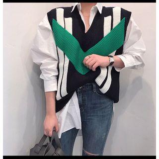 Color Block Knit Vest Black - One Size