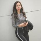 Padded-shoulder Stripe T-shirt