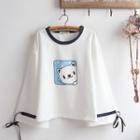 Long-sleeve Kitten Cartoon Print T-shirt